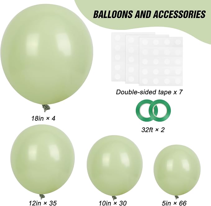 RUBFAC 135pcs Dusty Green Balloons Different Sizes Pack of 18 12 10 5 Inch - Image 2