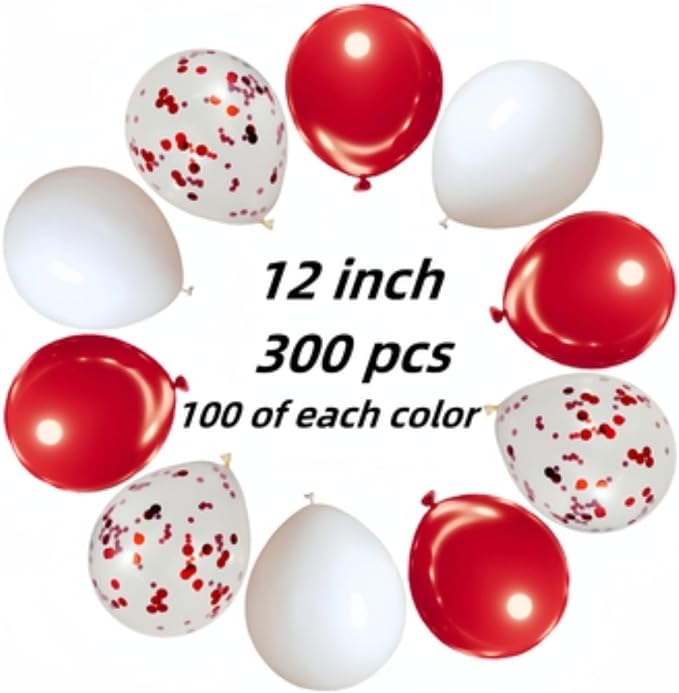 300 Pack Red and White Balloons 12 Inch Red Confetti Balloon - Image 2