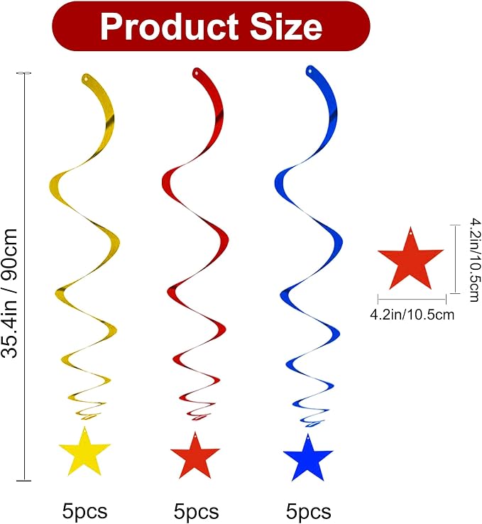 BEISHIDA Red Blue Gold Star Hanging Swirl Decorations, Birthday Hanging Party - Image 3