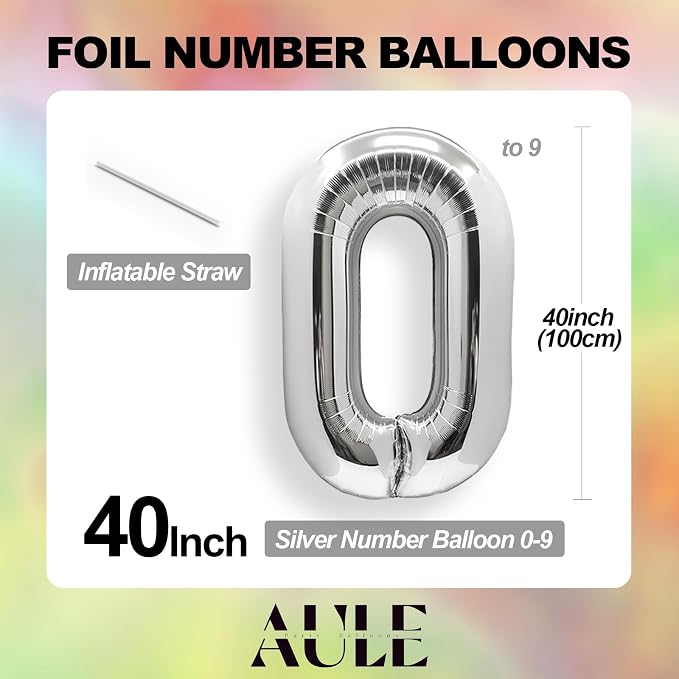 AULE 40 Inch Silver 9 Balloon Number Foil 0-9 Birthday Big Numbers | Birthday - Image 5