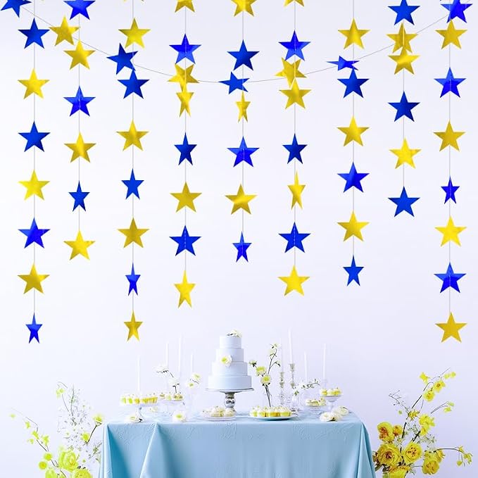 Blue Gold Shining Star Hanging Garland Blue Gold Hanging Sparkling Star by Eeatour