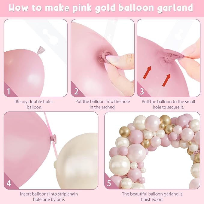 Double Stuffed Pearl Pink White Gold Balloon Arch Kit 119 Pcs | Sweet 16 - Image 4