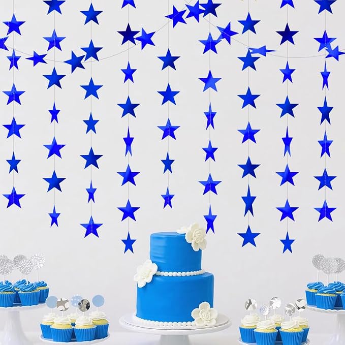 Blue Shining Star Hanging Garland Blue Hanging Sparkling Star Streamer Glitter by Eeatour