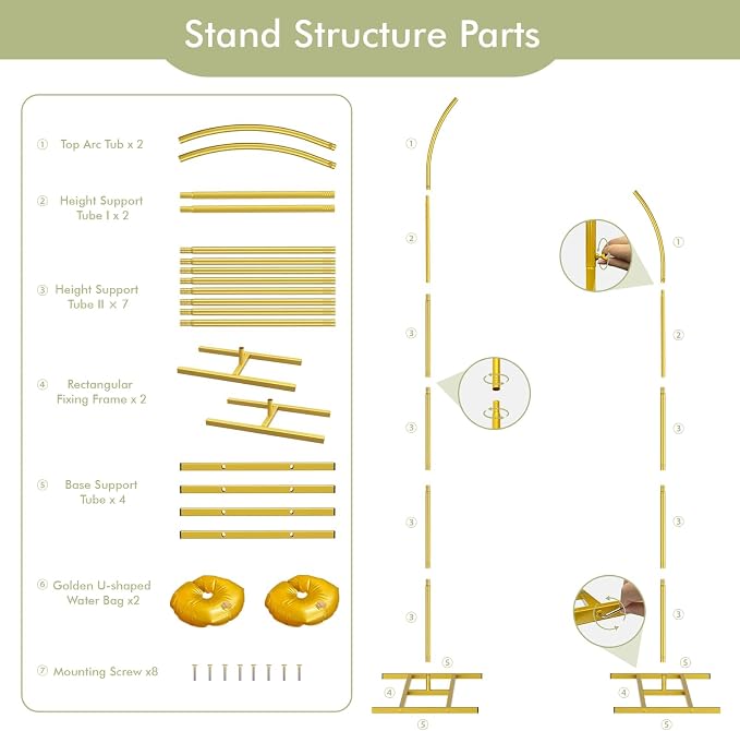 EMART Balloon Arch Stand with 2 Golden U-shaped Water Bag & 4 Reusable Ground - Image 7