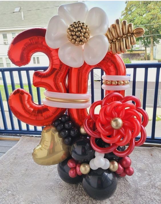 Red 0 Balloon - Number Balloon 40 Inch, 0th Red Birthday Decorations | Large - Image 9