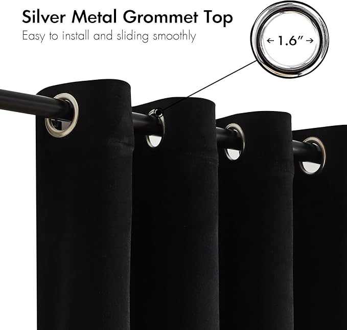 Black Beige Velvet Blackout Curtains Luxury Decor 72 inches, Color Block | - Image 2