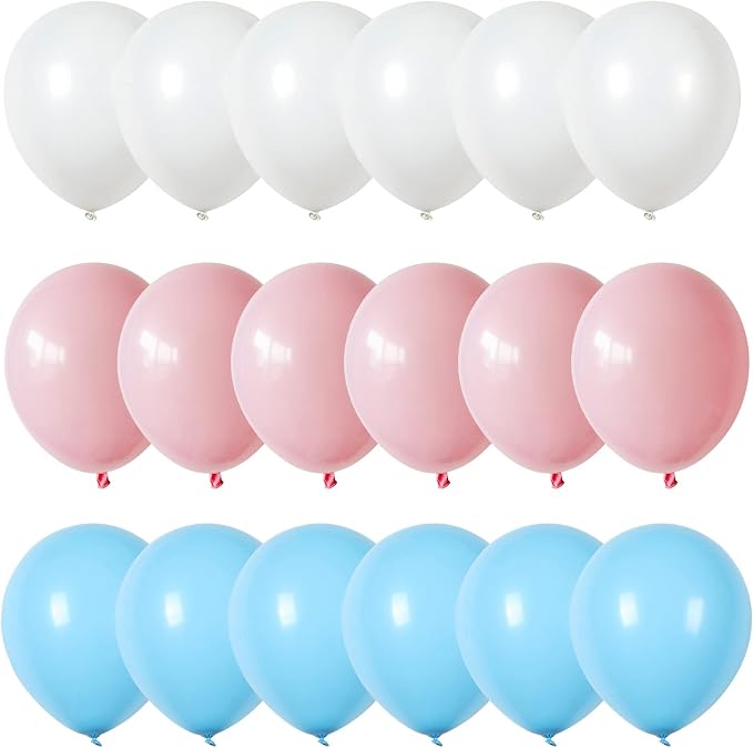 Pink Blue White balloons, 30 Pieces Pastel Pink White Blue Latex Balloons - Image 9