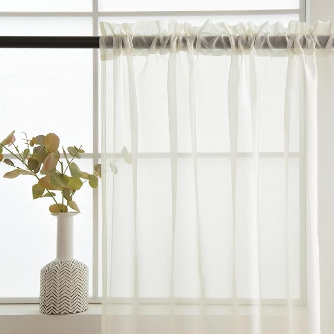 SpaceDresser Ivory Sheer Curtains 4 Panels Rod Pocket Semi-Sheer Curtain 84 - Image 5