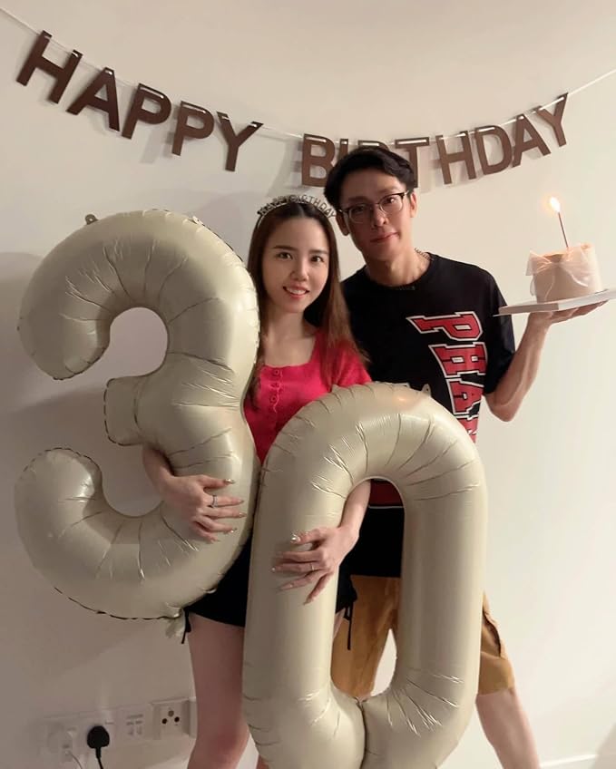 Cream Number 0 Balloon 40 Inch, 0th Birthday Party Decorations Men Women | Foil - Image 3