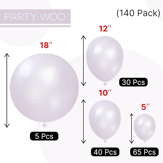PartyWoo Pearl Lavender Balloons 140pcs Pearl Light Pastel Purple Lilac | - Image 6