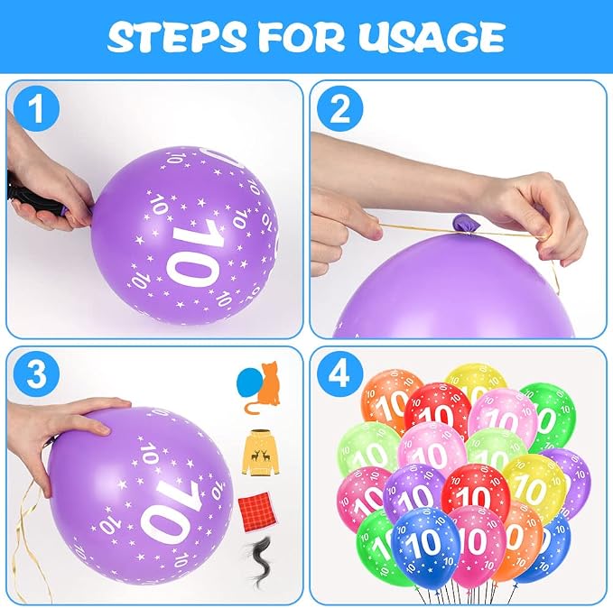 Ainiv 10th Birthday Balloons 18PCS, 12inch Numbers Printed Latex Balloons | - Image 3