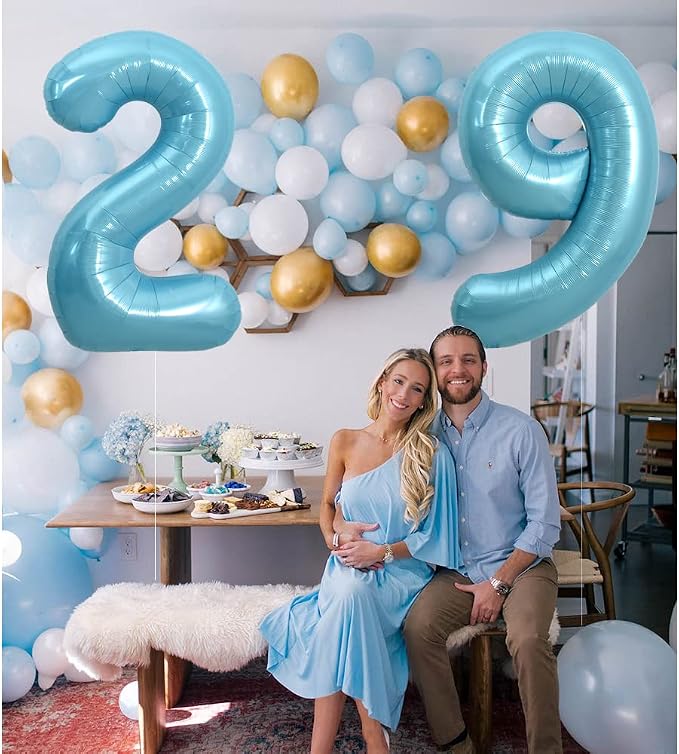 TONIFUL 40 Inch Light Blue Large Numbers Balloons 0-9, Number 9 Digital Helium - Image 3
