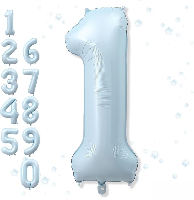 Big Number 1 Balloons, Light Matte Sky Blue Foil 1 Balloon Numbers 40 Inch by Froova