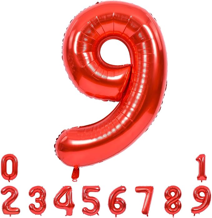 TONIFUL 40 Inch Red Number 9 Balloons Large Foil 9th Birthday Decorations | Red by TONIFUL