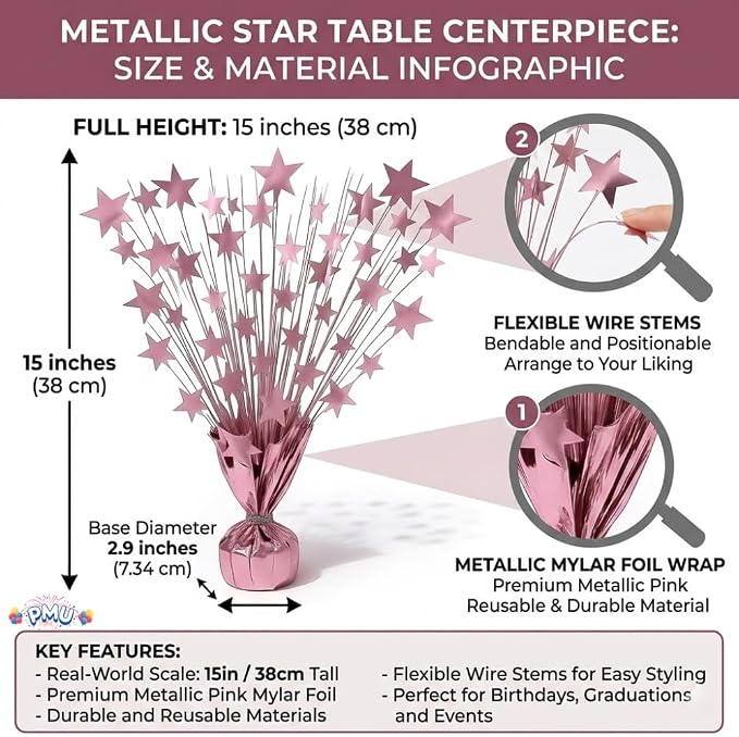 PMU Bursting Star Metallic Foil Spray Centerpiece- Baby Pink Balloon Weights - Image 4