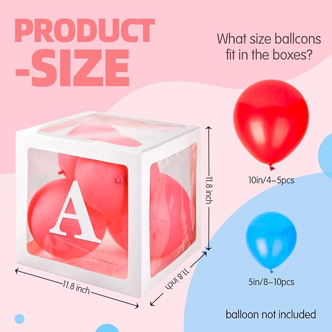Baby Boxes with 4 PCS Letters for Baby Shower White Clear Balloon Box Blocks - Image 3