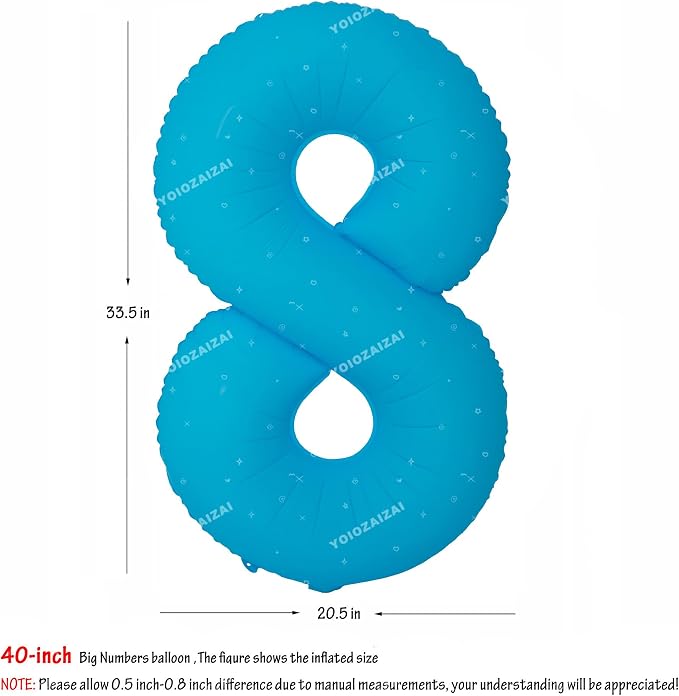 40IN Blue Birthday Number 8 Balloon Fluorescent Blue Helium Foil Balloon | - Image 2