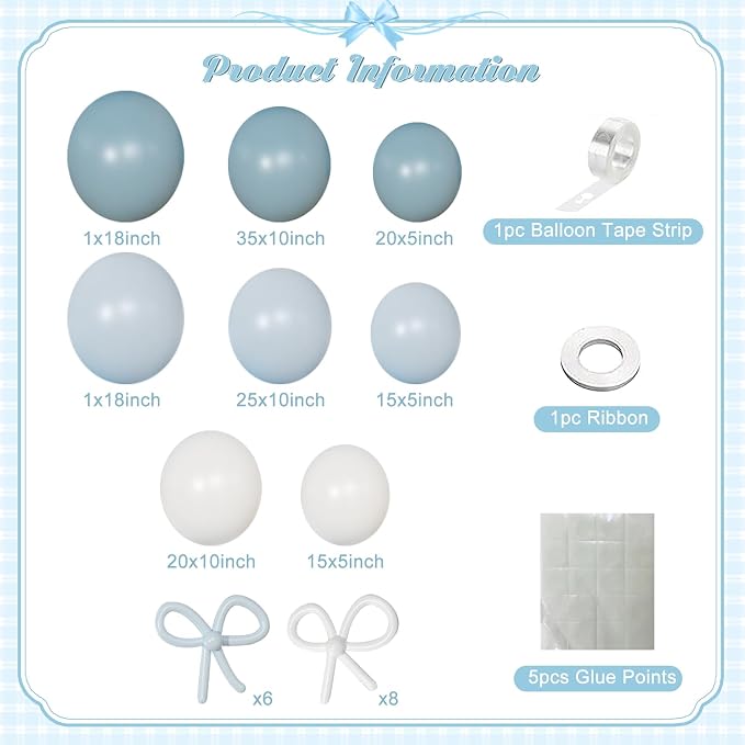 Blue White Balloon Arch Kit for Baby Shower Birthday Decor | 146Pcs Dusty - Image 5