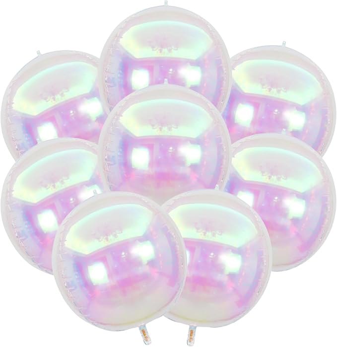 8 Pcs Iridescent Round foil Balloons, 4D Iridescent Mylar Orbz Round Balloons by YiYou