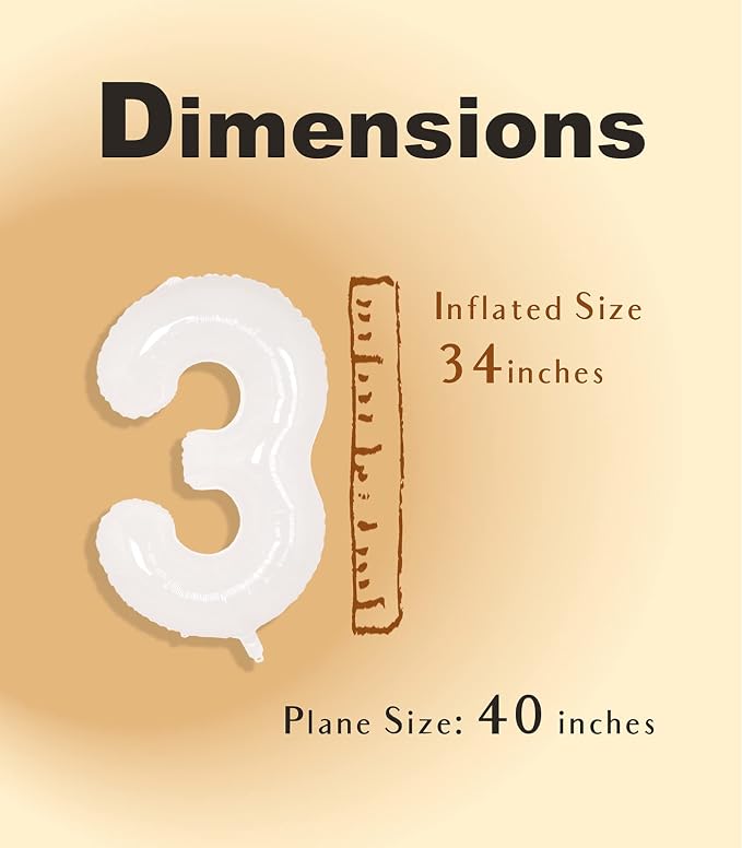 SUWEN 40 Inch White Large 3 Balloon Number Big Foil Helium Numbers 0-9 | Giant - Image 4