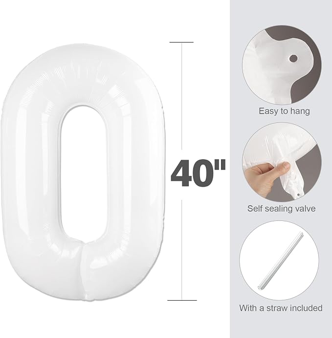 0 Balloon 40 inch White Number Balloons - Image 5