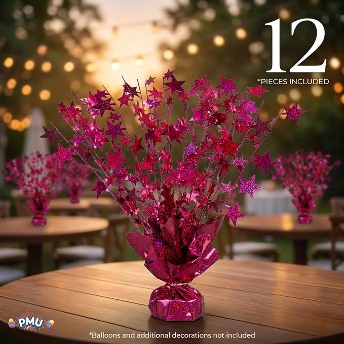 PMU 12 Pack Bursting Star Metallic Foil Spray Centerpiece- Burgundy Prismatic - Image 7