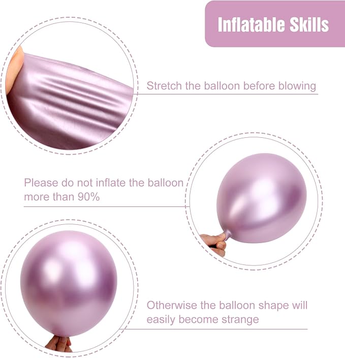 RUBFAC Metallic Mauve Pink Balloons 129pcs Different Sizes Balloon Arch | Latex - Image 3