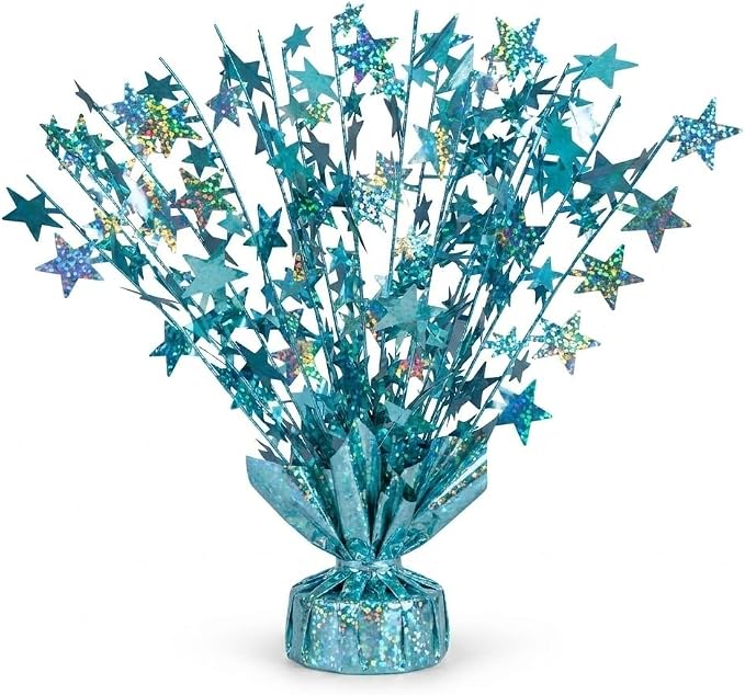 PMU 6 Pack Bursting Star Metallic Foil Spray Centerpiece-Baby Blue Prismatic by PMU