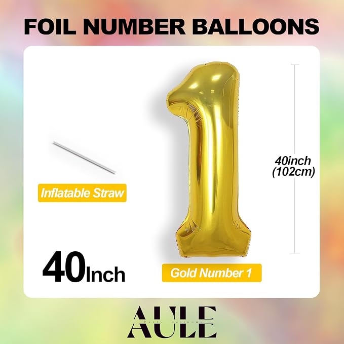 AULE 40 Inch Gold 26 Balloon Number Foil 0-9 Birthday Big Numbers | Birthday - Image 3