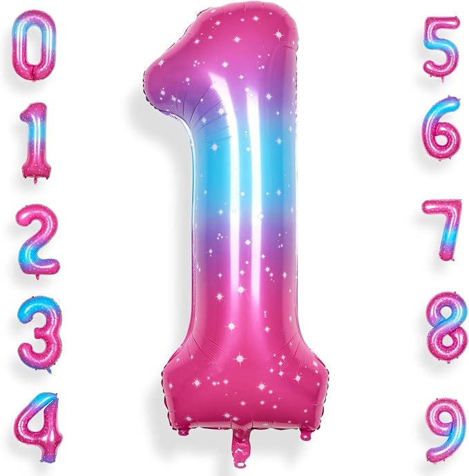 RainbowQ Blue Pink 1 Balloon Number 40 Inch Big 0-10 Foil Large Balloon | by RainbowQParty