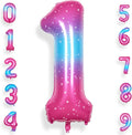 RainbowQ Blue Pink 1 Balloon Number 40 Inch Big 0-10 Foil Large Balloon | by RainbowQParty