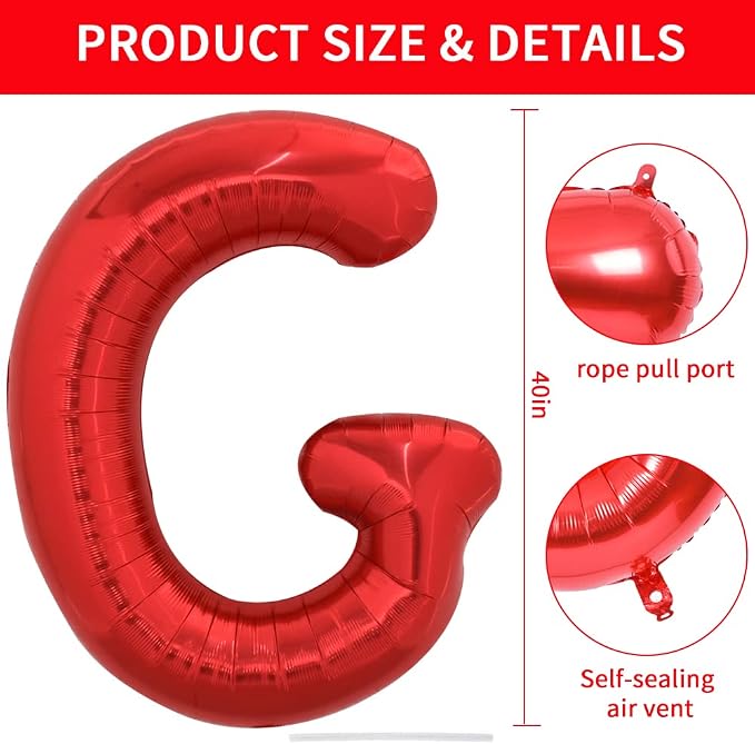 TONIFUL 40 Inch Large Bright Red Letter Balloons A-Z, Giant Jumbo Helium Foil - Image 2