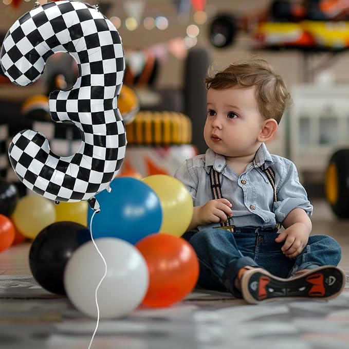 42 Inch Checkered Number Balloon 5, 5th Race Car Flag Birthday Party Supplies - Image 2