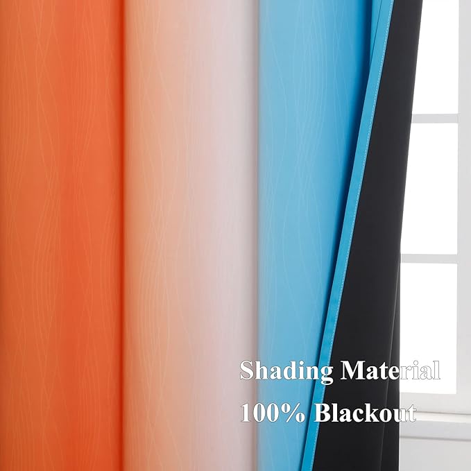 Ombre Orange and Blue Blackout Curtains 45 Inch Length 2 panels, Full Room - Image 5
