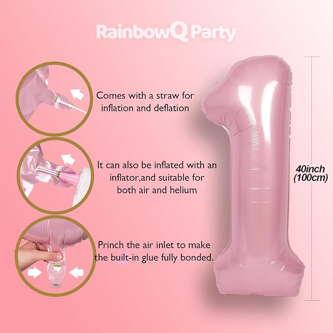 RainbowQ Pink 16 Balloon Number 40 Inch 0-40 Foil Large Balloons | Big Mylar 16 - Image 4