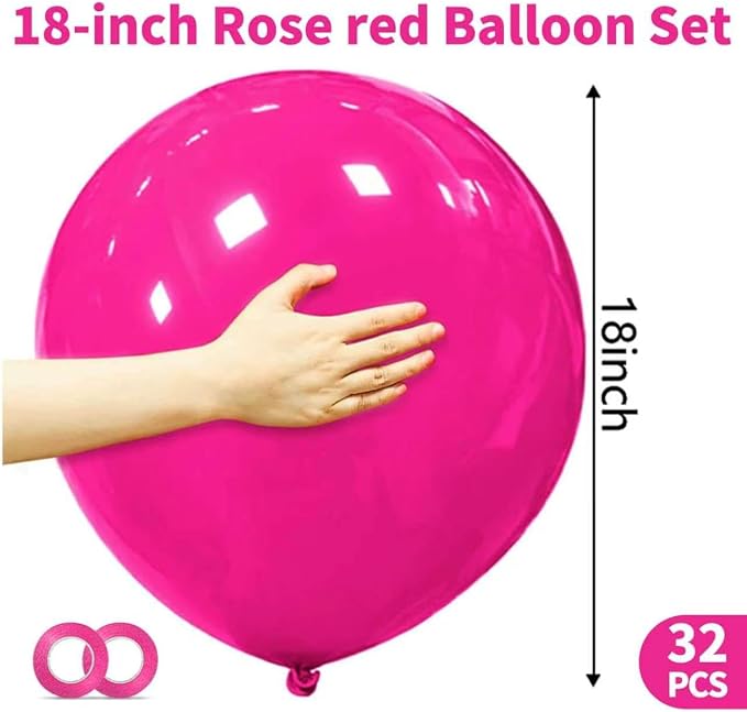 32Pcs Hot Pink Big Balloons 18 Inch, Round Large Latex Party Balloons - Image 3
