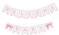 2pcs Welcome Baby Banner, Pre-Strung Pink Bow Welcome Baby Sign Hanging Banner by BOXOB