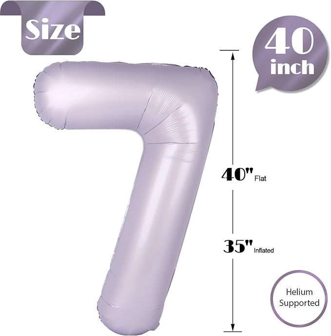 CreamPurple Number 7 Balloon 40 Inch, 7th Birthday Decorations Men Women | Foil - Image 5