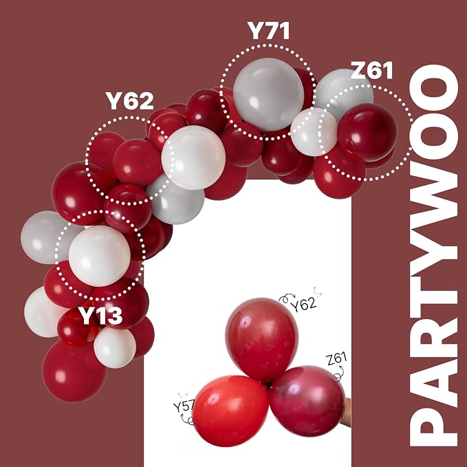 PartyWoo Burgundy White and Gray Balloons 66pcs 12 Inch Burgundy Balloons | - Image 3