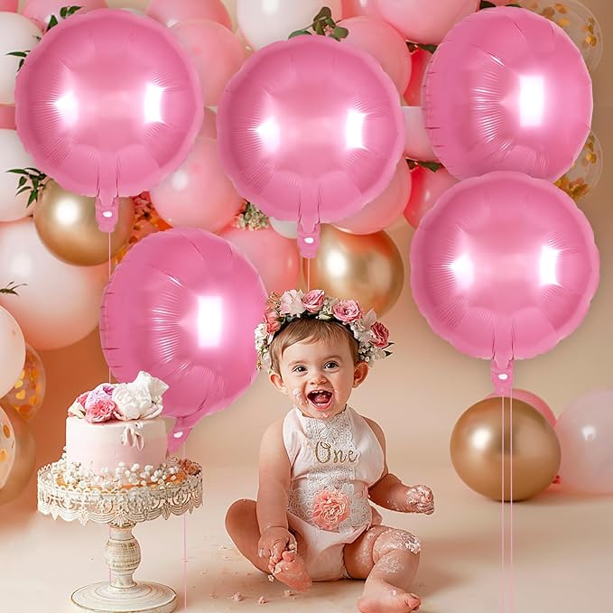 20 Pcs Pink Round Shaped Balloons, 18 Inch Round Foil Balloon, Giant Round - Image 4