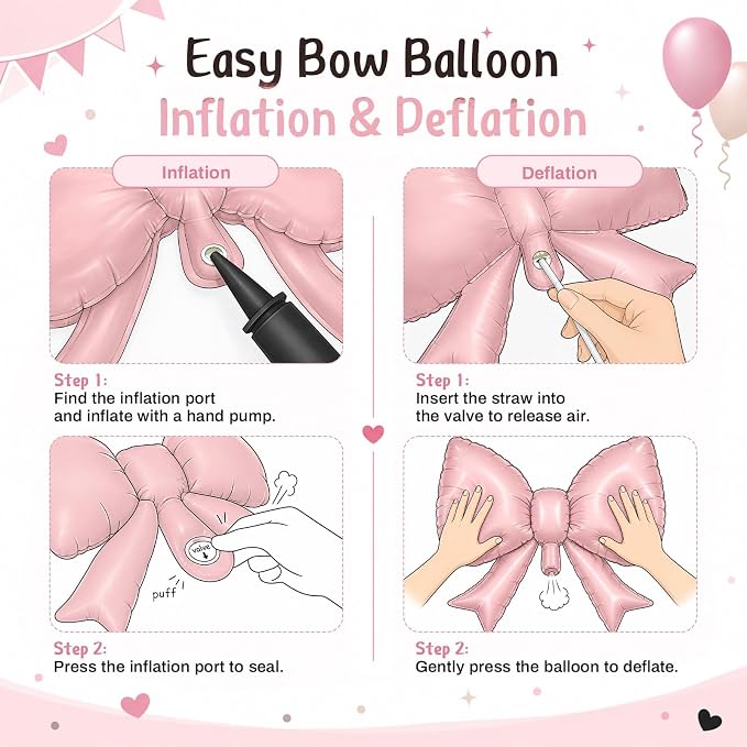 40 Inch Black Number 7 with Pink Bow Balloon, Giant Self Inflating Black Foil - Image 7