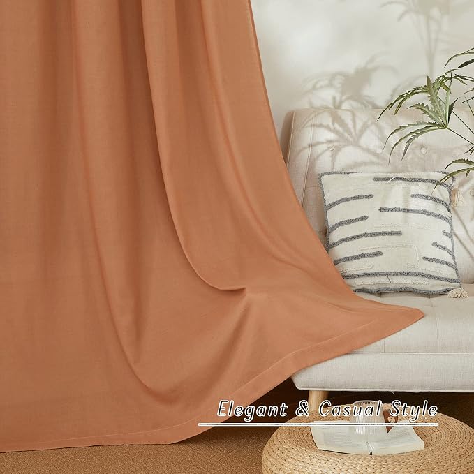 NICETOWN Linen Burnt Orange Window Curtains 84 inches Long, Grommet Thick Linen - Image 5