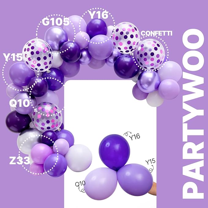 PartyWoo Purple Balloons 66pcs Pack Light Purple Latex Balloons | Pastel Dark - Image 3