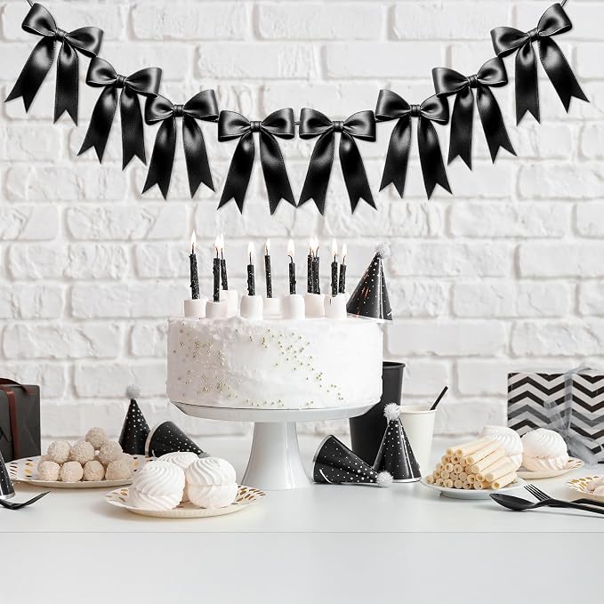 1 String of 8PCS Black Bow Garland Banner Decoration, Pre-Strung Satin Ribbon - Image 5