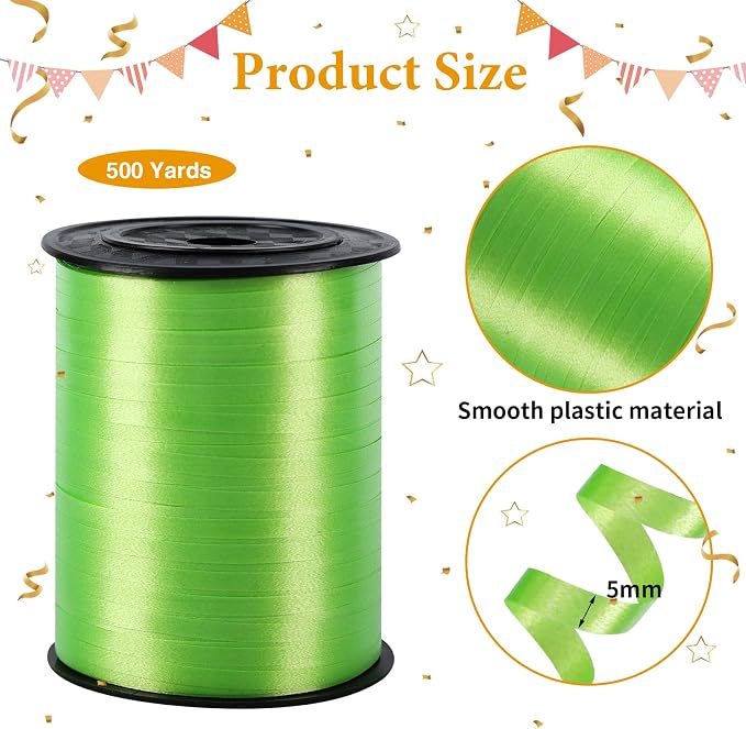 500 Yards Lime Green Curling Ribbon Balloon String Ribbon 1/5 Inch | Ribbon - Image 2