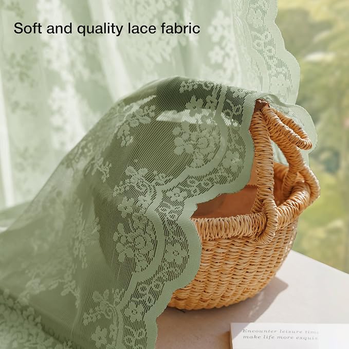 Anmao Vintage Lace Kitchen Curtains 24 Inches Long 2 Panels, Romantic Semi - Image 4