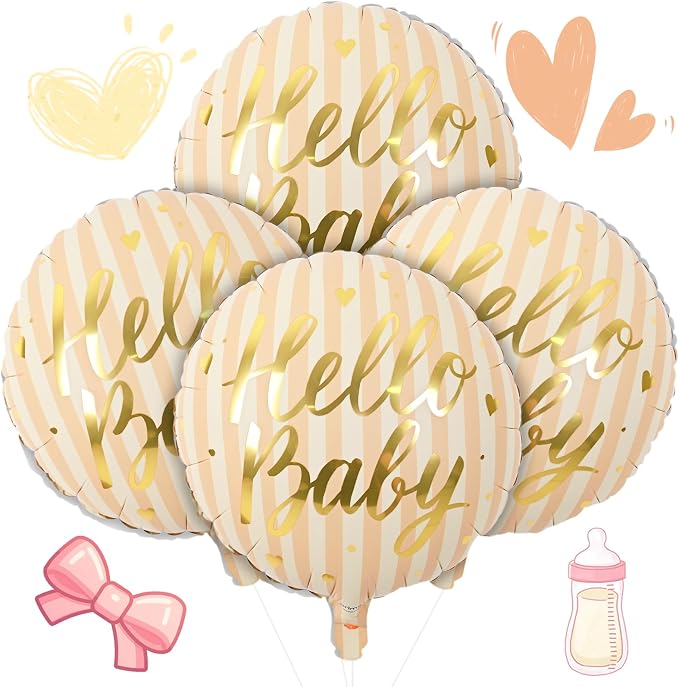 18" Hello Baby Foil Balloons for Welcome Baby Party Decorations, Peach Beige by Paeyeq