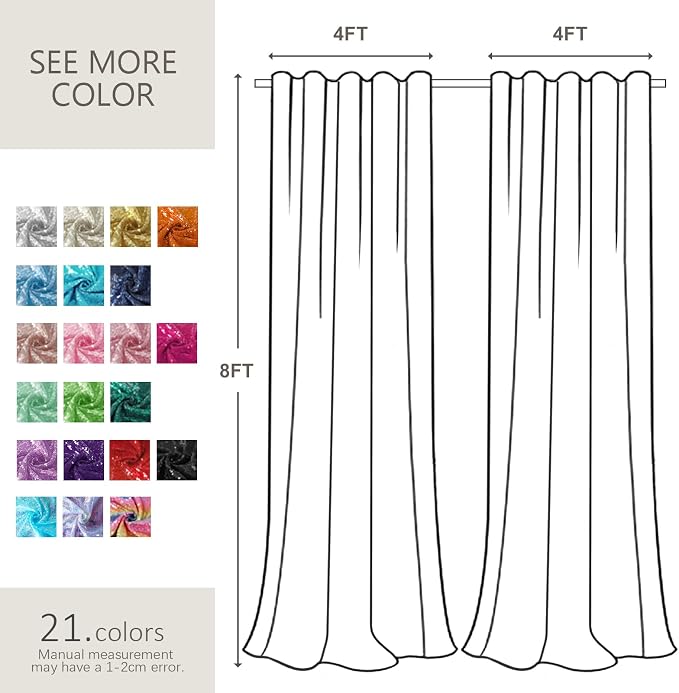 Hahuho Rose Pink Sequin Backdrop Curtain, Banquet Decoration（2 Panels, 2FT x 8FT - Image 6