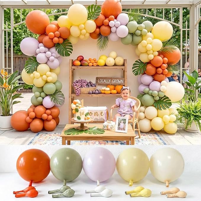 Sage Green Orange Yellow Balloon Arch Garland Kit Double Stuffed | Pale Purple - Image 3