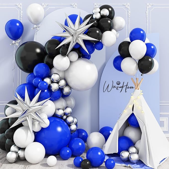 Blue Black and White Balloon Arch Kit by Jobkoo